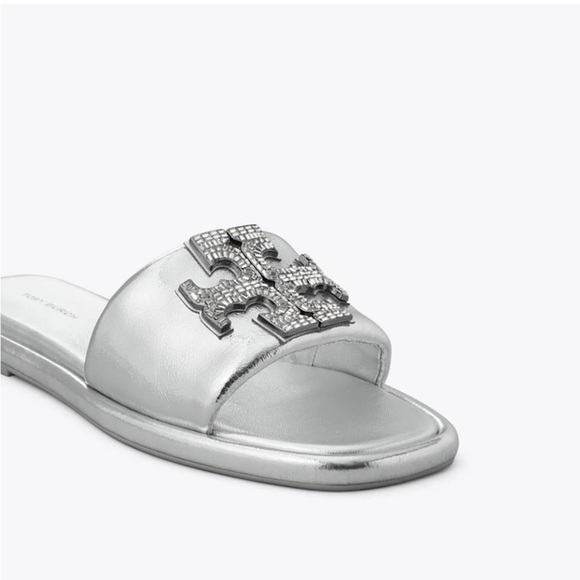 Brand New in Box with Duster Tory Burch Double T Silver embellished sandal - Picture 1 of 2